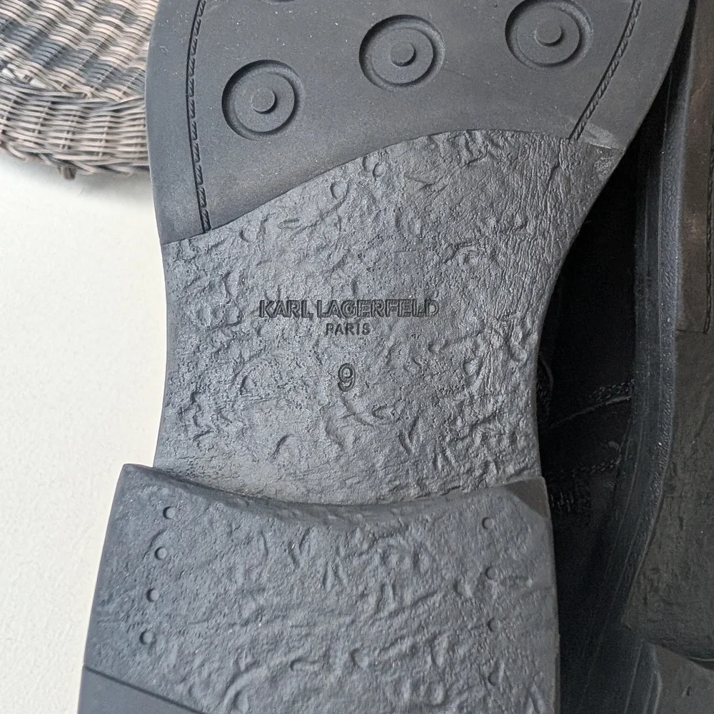 Karl Lagerfeld Paris Black suede and leather Harness with Buckle ankle Boots 9